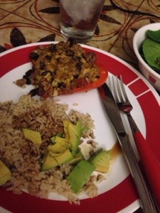 Santa Fe Stuffed Peppers & Brown Rice with Avocado